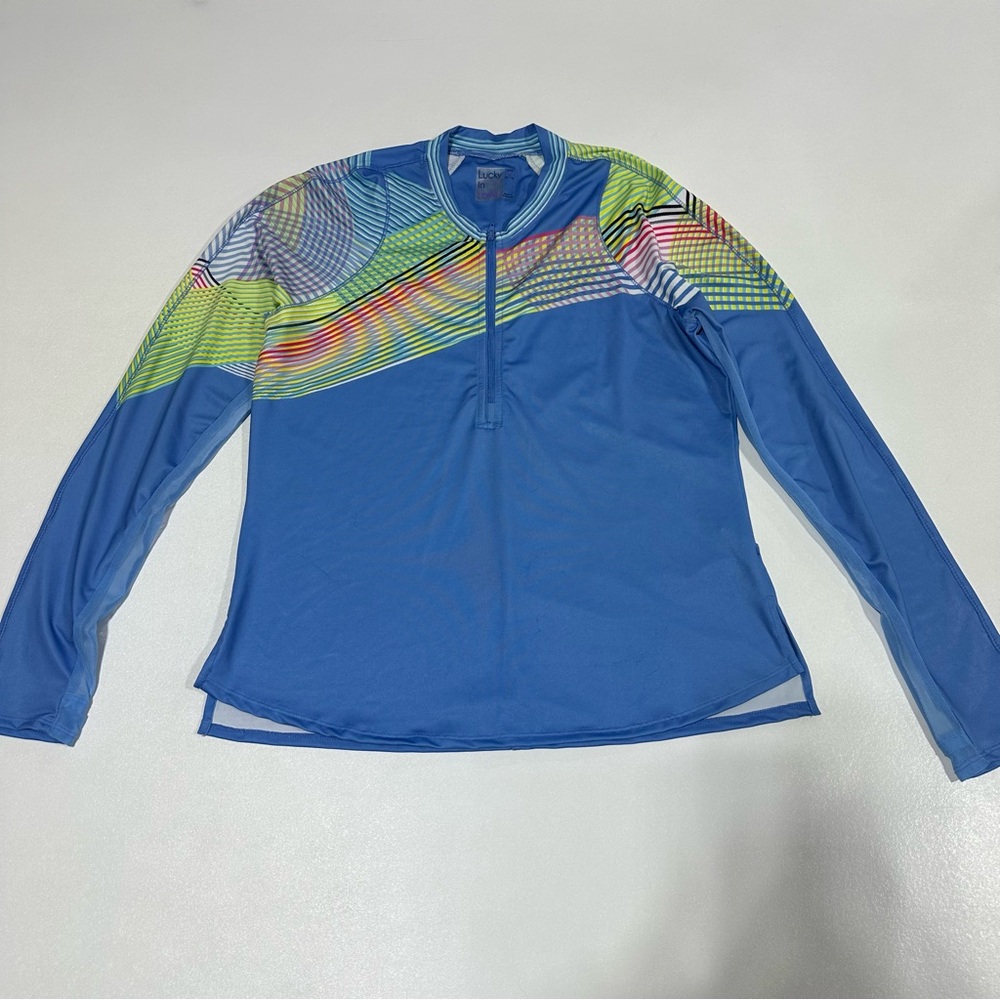 Lucky In Love Long Sleeve Panel Mesh 1/4 Zip Athletic Top Womens Size Medium
